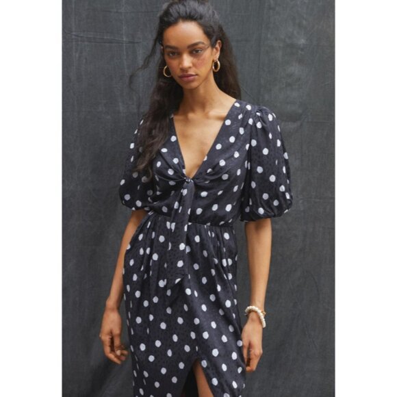 BNWT  Delfi Collective x Anthropologie Black & White Polka Dot Midi Dress S - Picture 16 of 16
